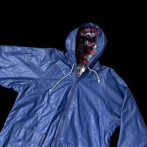 Vintage Raincoat Misty Harbor XL Blue Rain Slicker Flannel Lining 80s Taiwan